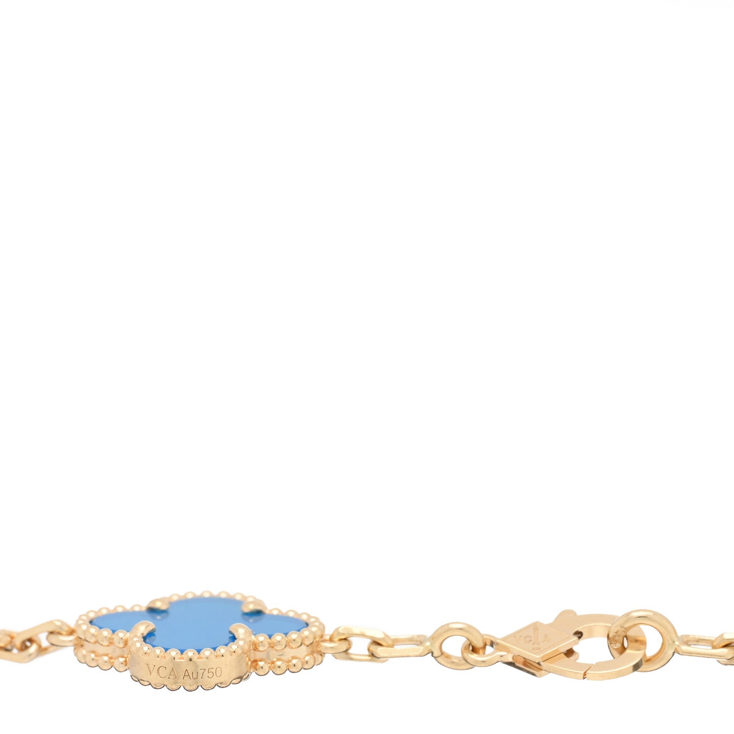 Van Cleef & Arpels 18K Yellow Gold Blue Agate 5 Motifs Vintage Alhambra Bracelet 3 of 4