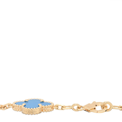 Van Cleef & Arpels 18K Yellow Gold Blue Agate 5 Motifs Vintage Alhambra Bracelet 3 of 4