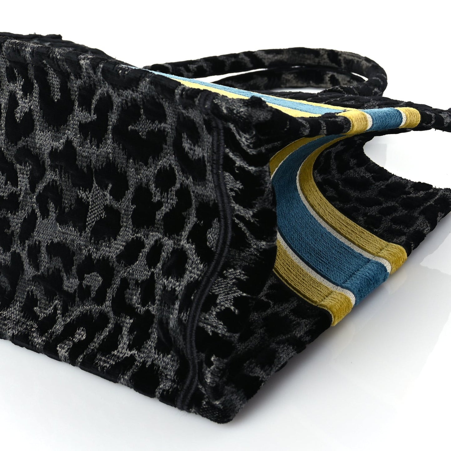 Velvet Mizza Embroidered Medium Leopard Book Tote Black Yellow Blue
