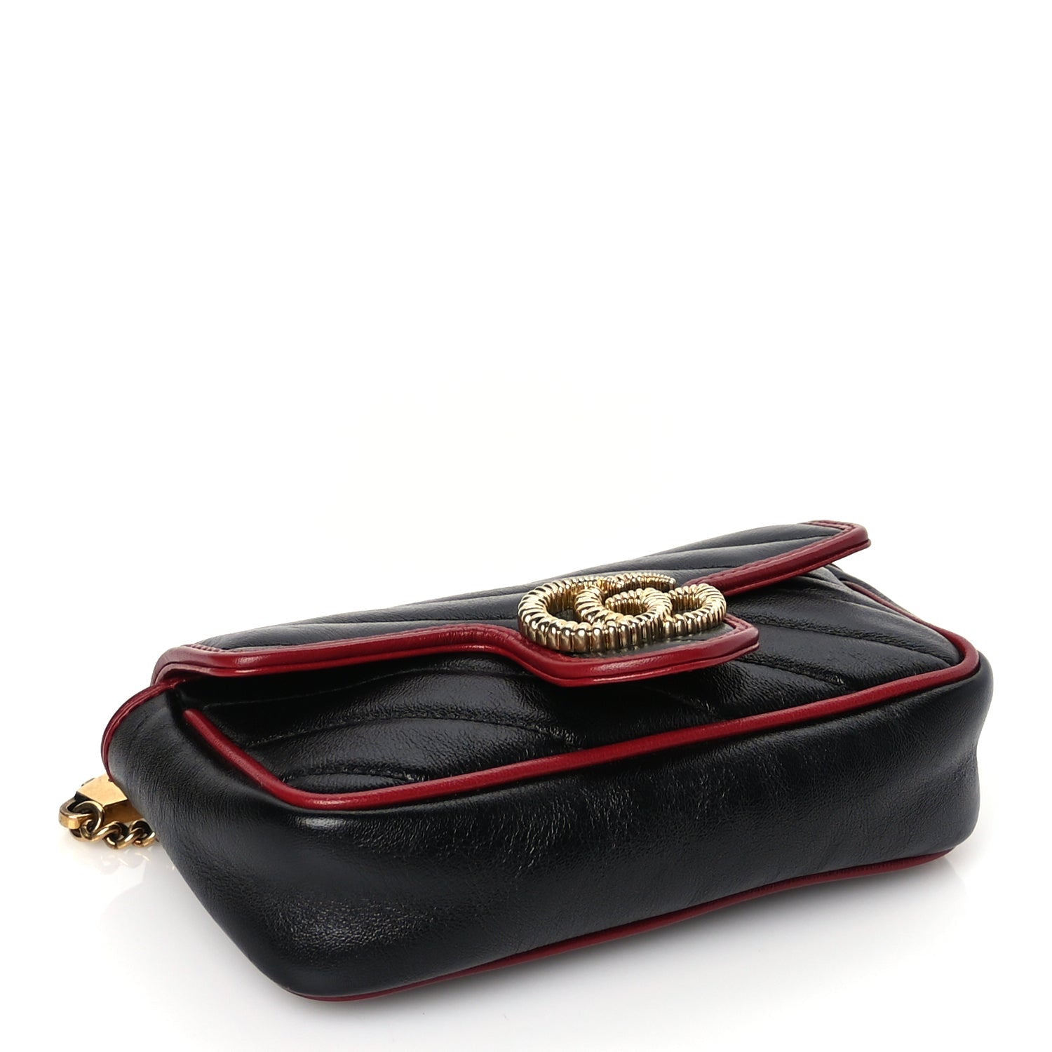 Gucci Vintage Effect Calfskin Matelasse Diagonal Super Mini Torchon GG Marmont Shoulder Bag Black Romantic Cherry 3 of 8