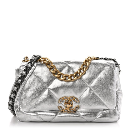 Chanel Metallic Goatskin Quilted Medium Chanel 19 Flap Silver 1 of 10