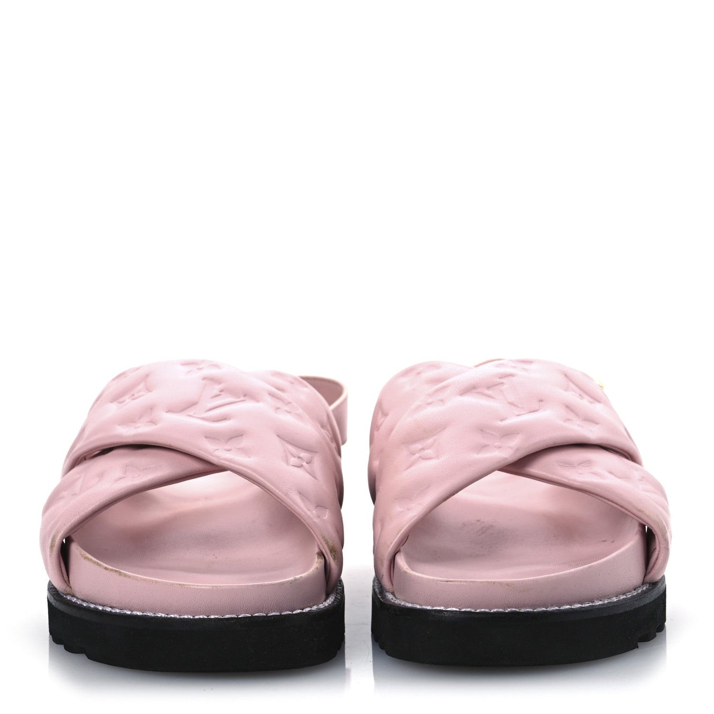 Lambskin Monogram Embossed Paseo Flat Comfort Sandals Rose Clair