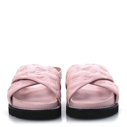 Louis Vuitton Lambskin Monogram Embossed Paseo Flat Comfort Sandals Rose Clair 3 of 7