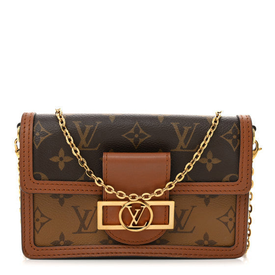 Reverse Monogram Dauphine Chain Wallet Brown