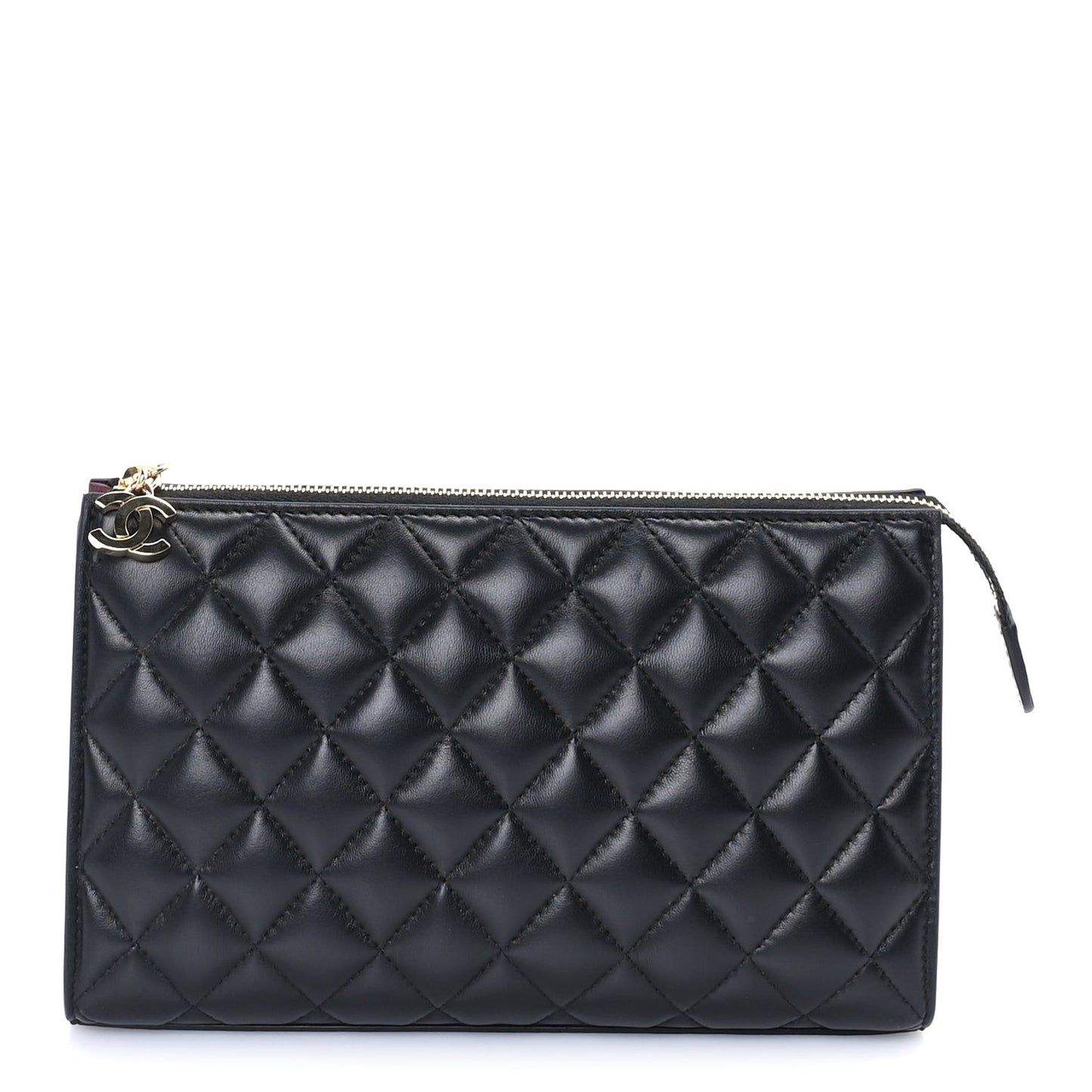 Lambskin Quilted Small Zipped Pouch  Black