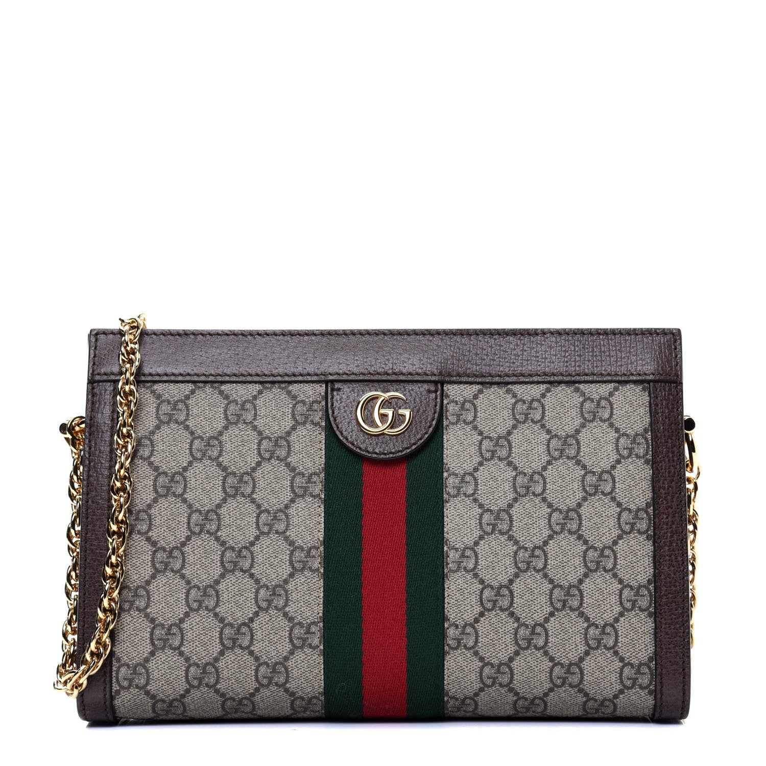 Gucci GG Supreme Monogram Web Small Ophidia Chain Shoulder Bag Brown 1 of 11