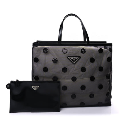 Prada Mesh Sequin Spazzolato Polka Dot Triangle Logo Tote Black 1 of 8