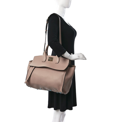 Salvatore Ferragamo Hammered Calfskin Medium Studio Top Handle Bag Beige 2 of 10