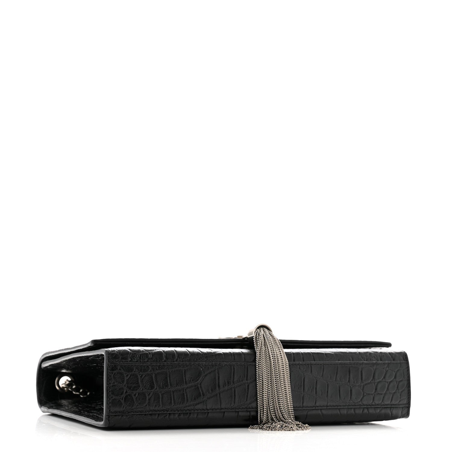 Saint Laurent Calfskin Crocodile Embossed Medium Classic Monogram Kate Tassel Satchel Black 4 of 7