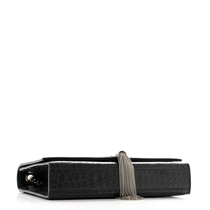 Saint Laurent Calfskin Crocodile Embossed Medium Classic Monogram Kate Tassel Satchel Black 4 of 7