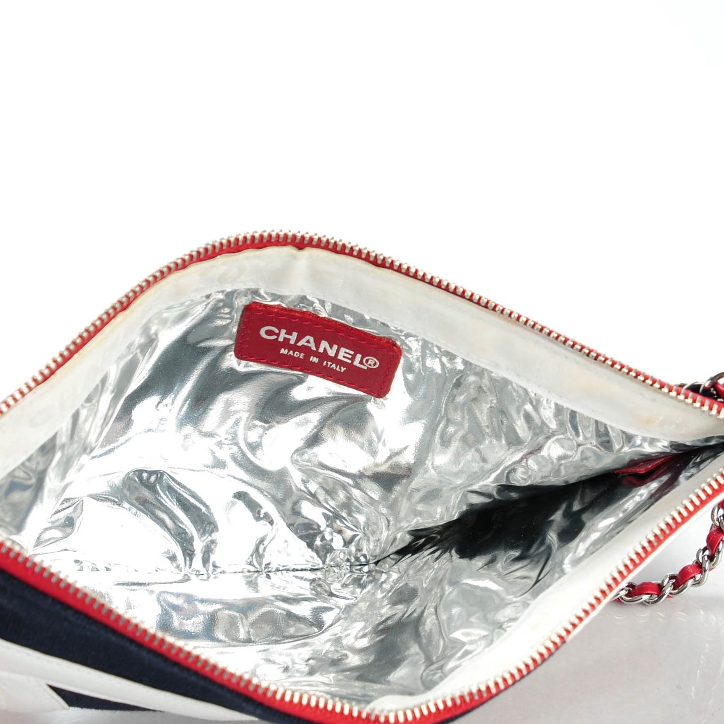 Canvas Metallic Lambskin Quilted Flag CC Pochette Dark Navy Blue