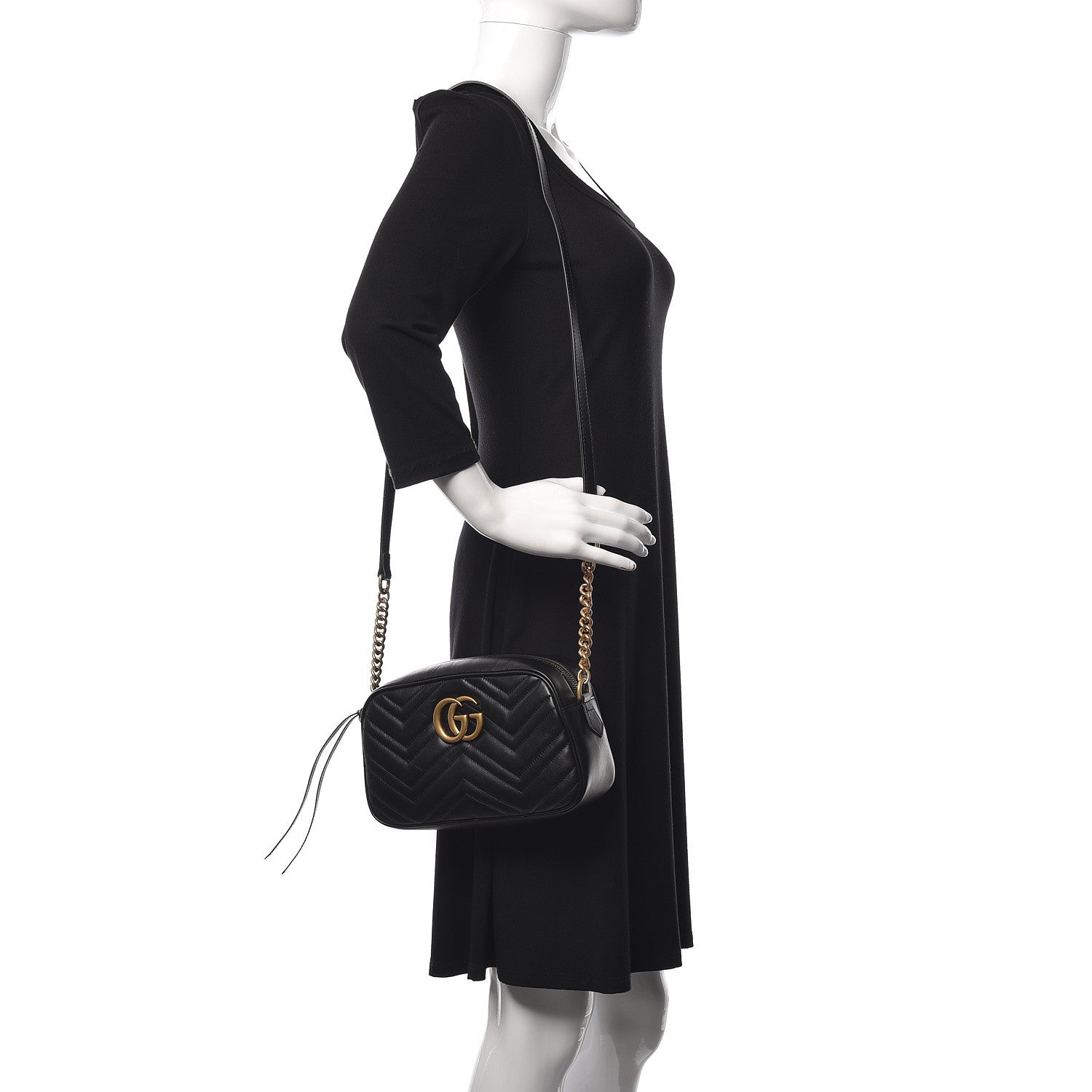 Gucci Calfskin Matelasse Small GG Marmont Chain Shoulder Bag Black 2 of 10