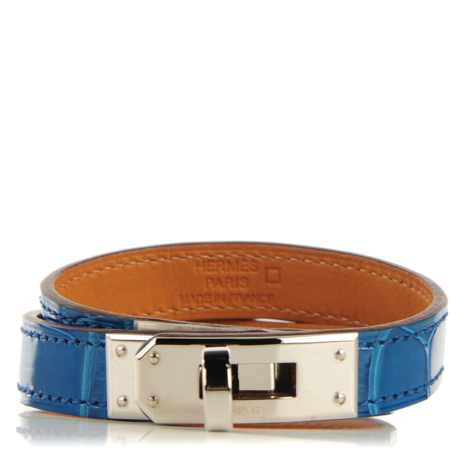 Hermes Shiny Alligator Kelly Double Tour Bracelet S Bleu Izmir 1 of 7