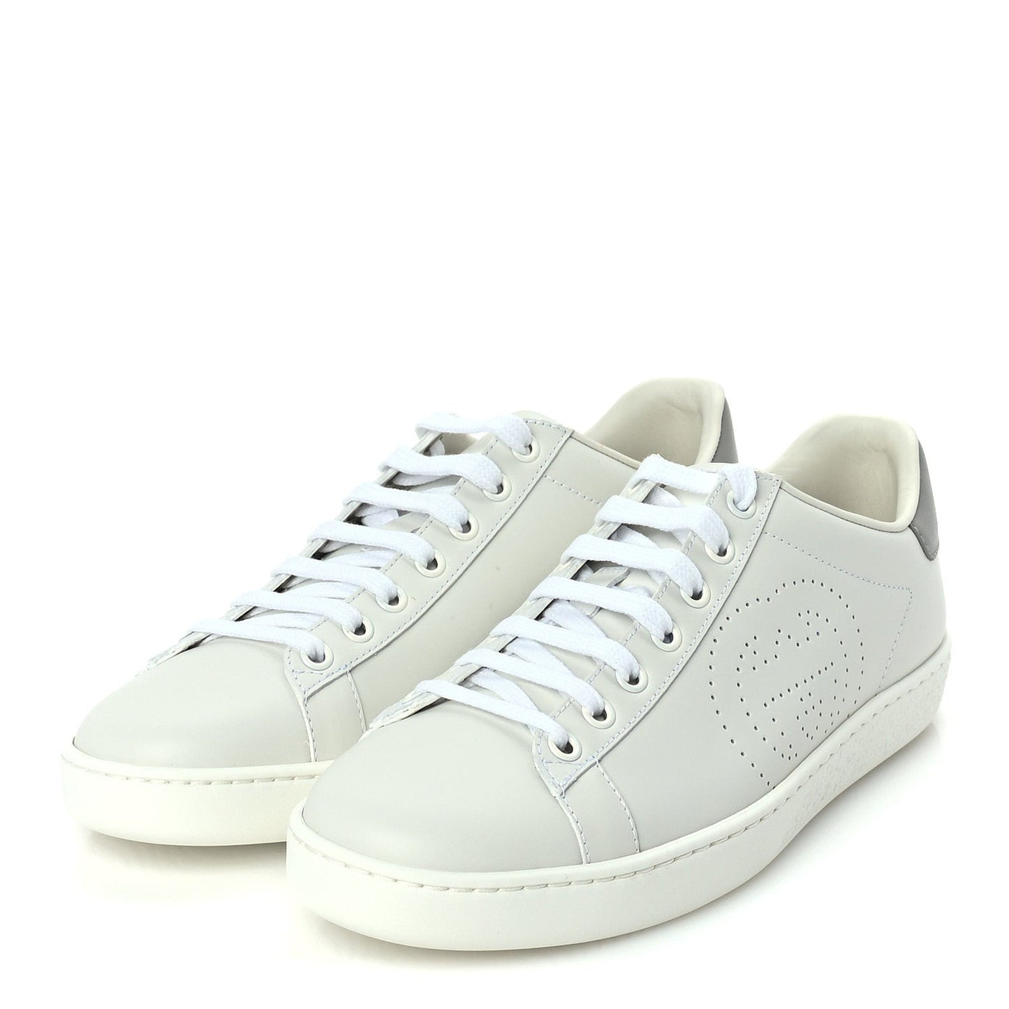 Calfskin Interlocking G Perforated Womens Ace Sneakers 37.5 White Grey Sky