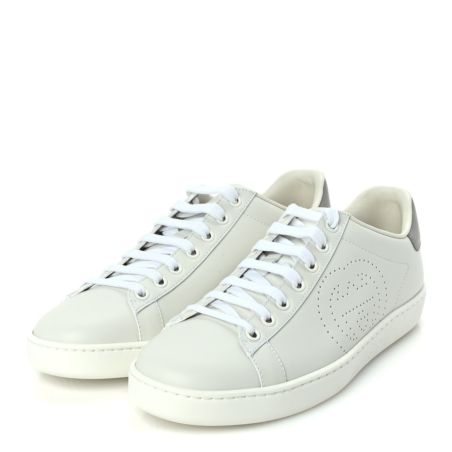 Gucci Calfskin Interlocking G Perforated Womens Ace Sneakers 37.5 White Grey Sky 2 of 8