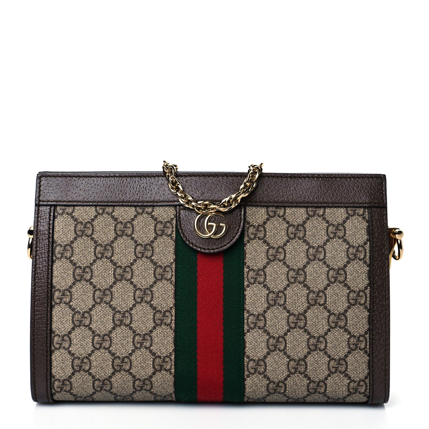 GG Supreme Monogram Web Small Ophidia Chain Shoulder Bag Brown