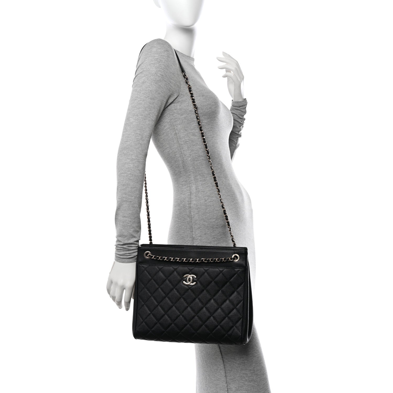 Chanel Caviar Quilted In Out Flap Shopping Tote Black 2 of 12