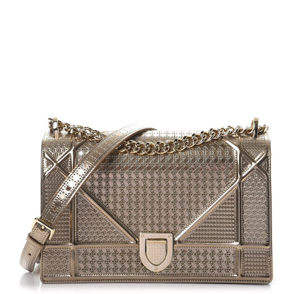 Christian Dior Metallic Patent Micro-Cannage Medium Diorama Flap Bag Gold 1 of 9