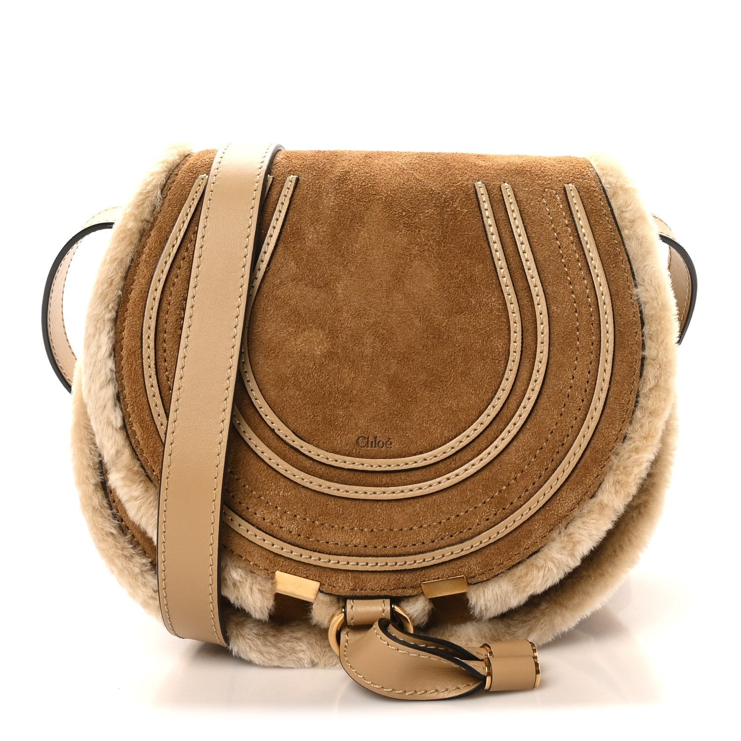 Chloe Suede Calfskin Shearling Small Marcie Saddle Bag Summery Beige 1 of 1