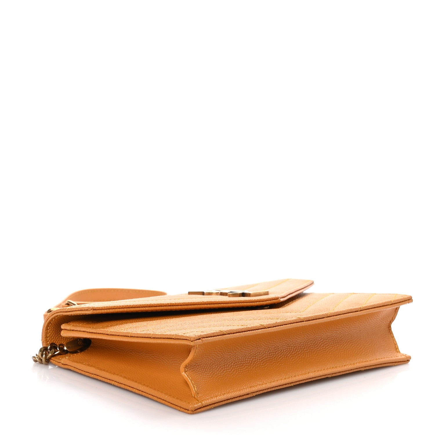 Saint Laurent Grain De Poudre Matelasse Chevron Monogram Envelope Chain Wallet Senape Yellow 4 of 9