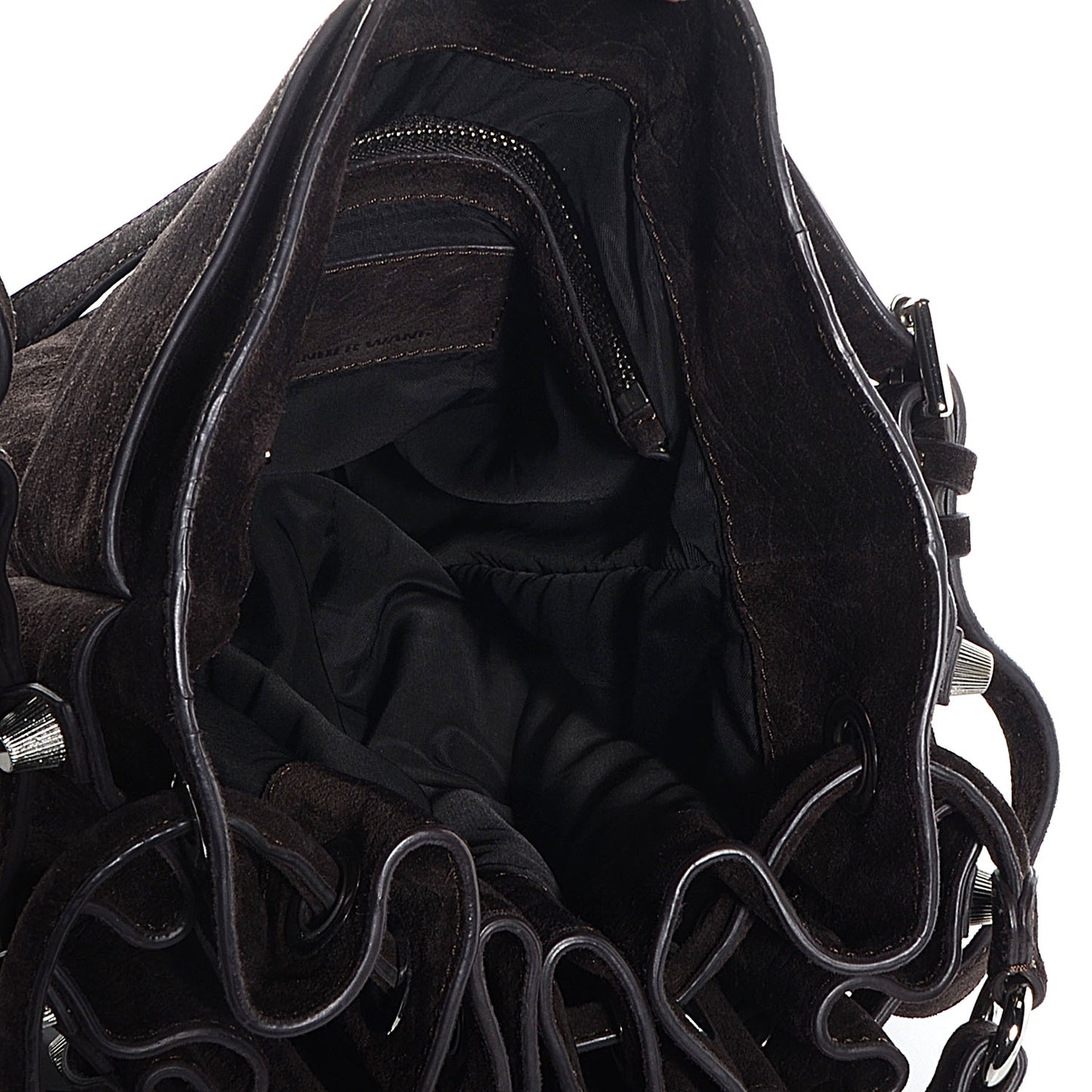 Suede Diego Bucket Bag Dark Brown w Nickel Hardware