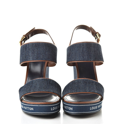 Louis Vuitton Denim Croisiere Wedge Sandals 41 Marine 2 of 10