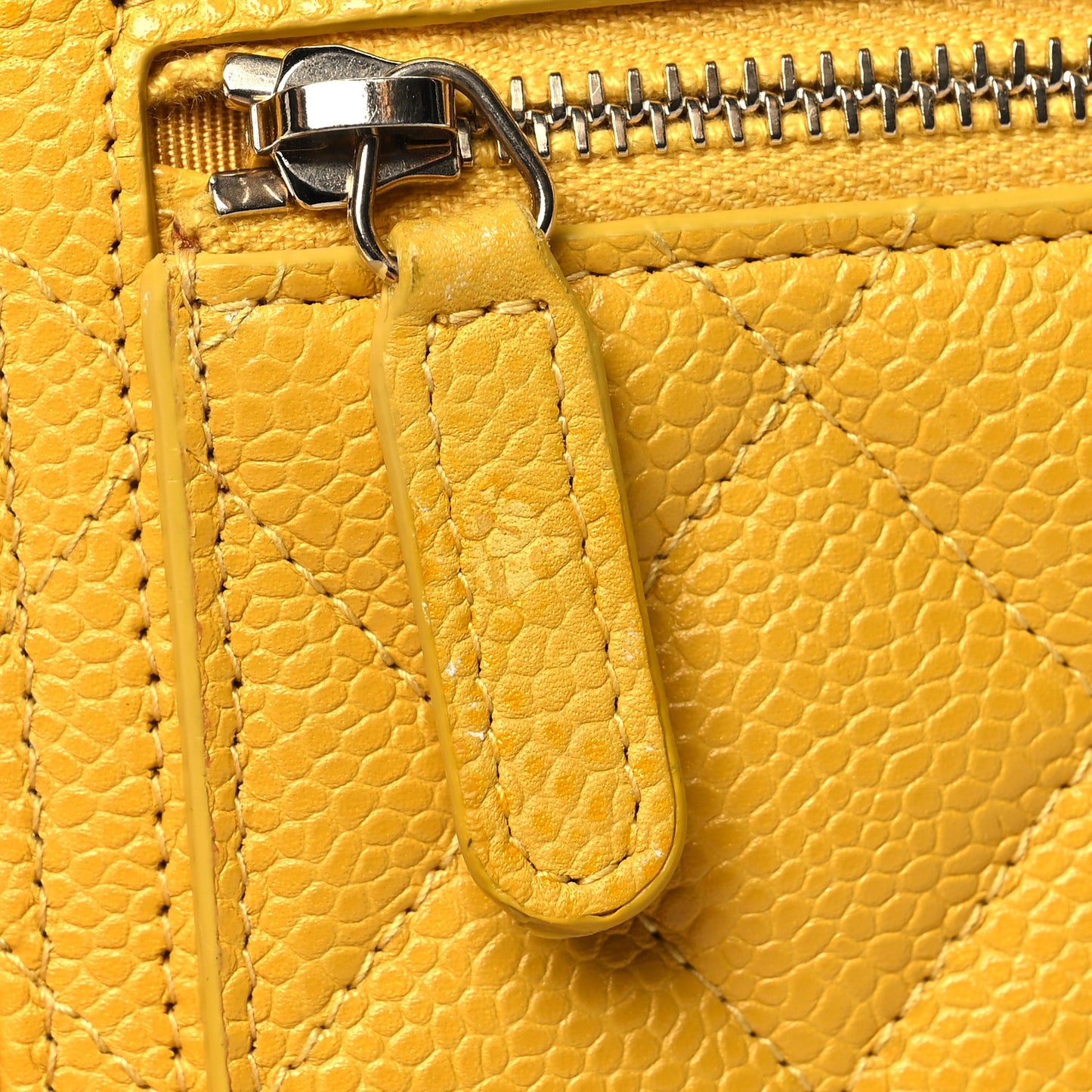Caviar Quilted Compact Flap Wallet Yellow