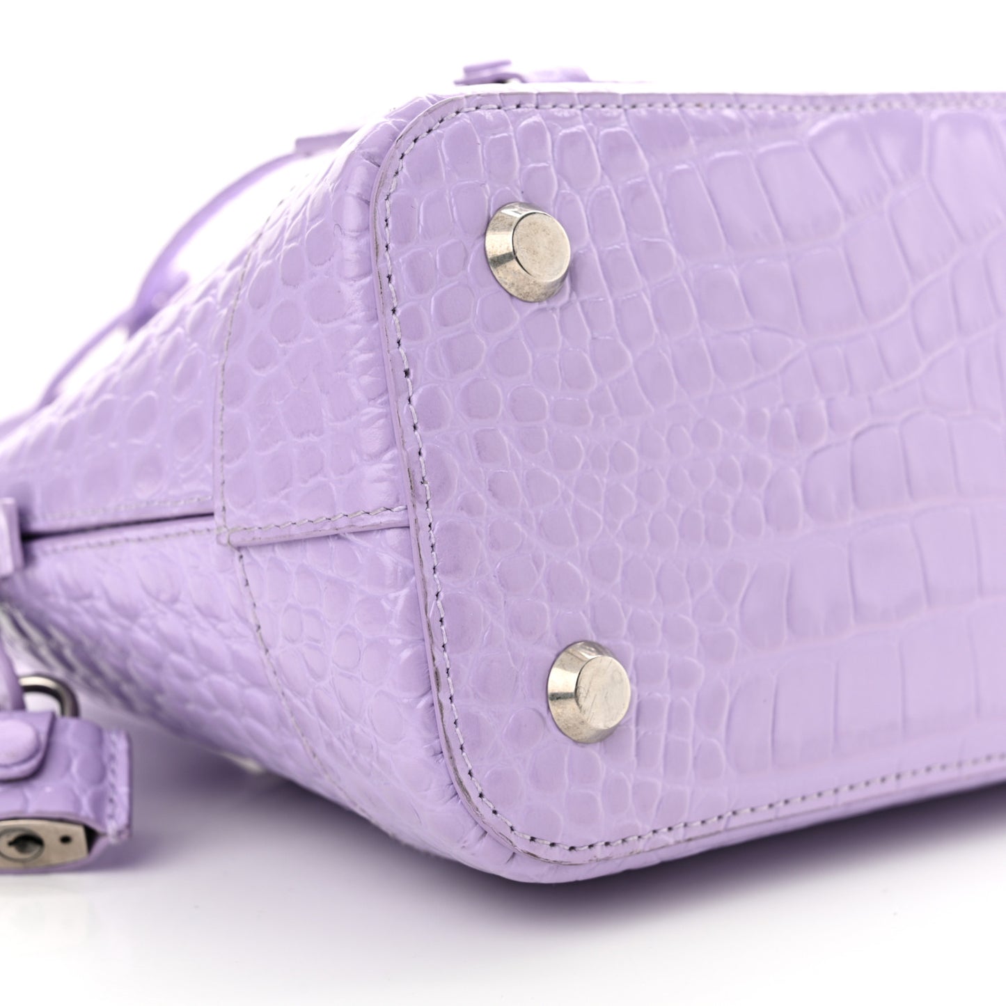 Shiny Calfskin Logo Crocodile Embossed S Ville Top Handle Bag Lilac White
