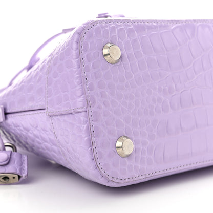 Balenciaga Shiny Calfskin Logo Crocodile Embossed S Ville Top Handle Bag Lilac White 7 of 10