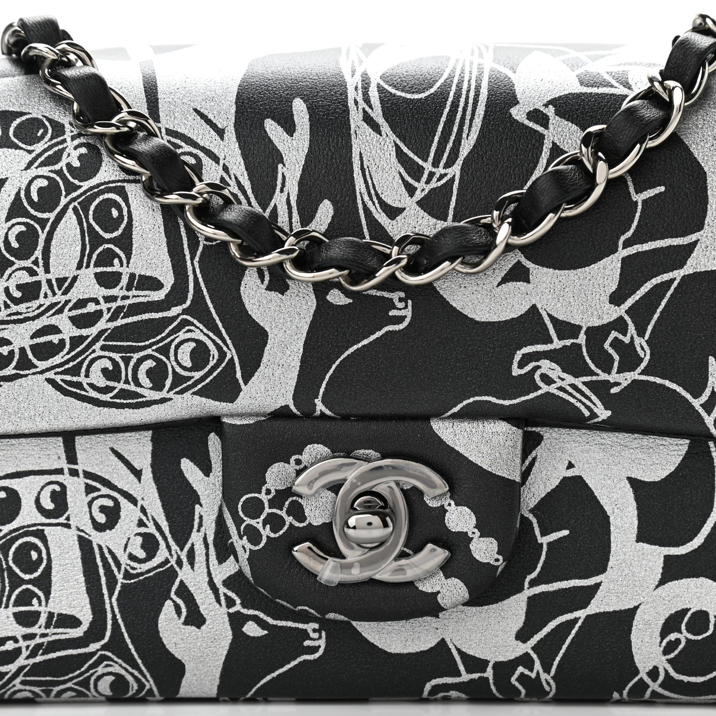 Lambskin Printed Mini Rectangular Flap Black Silver