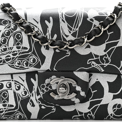 Chanel Lambskin Printed Mini Rectangular Flap Black Silver 10 of 11