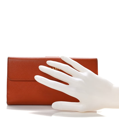 Prada Saffiano Metal Large Compact Flap Wallet Papaya 2 of 11