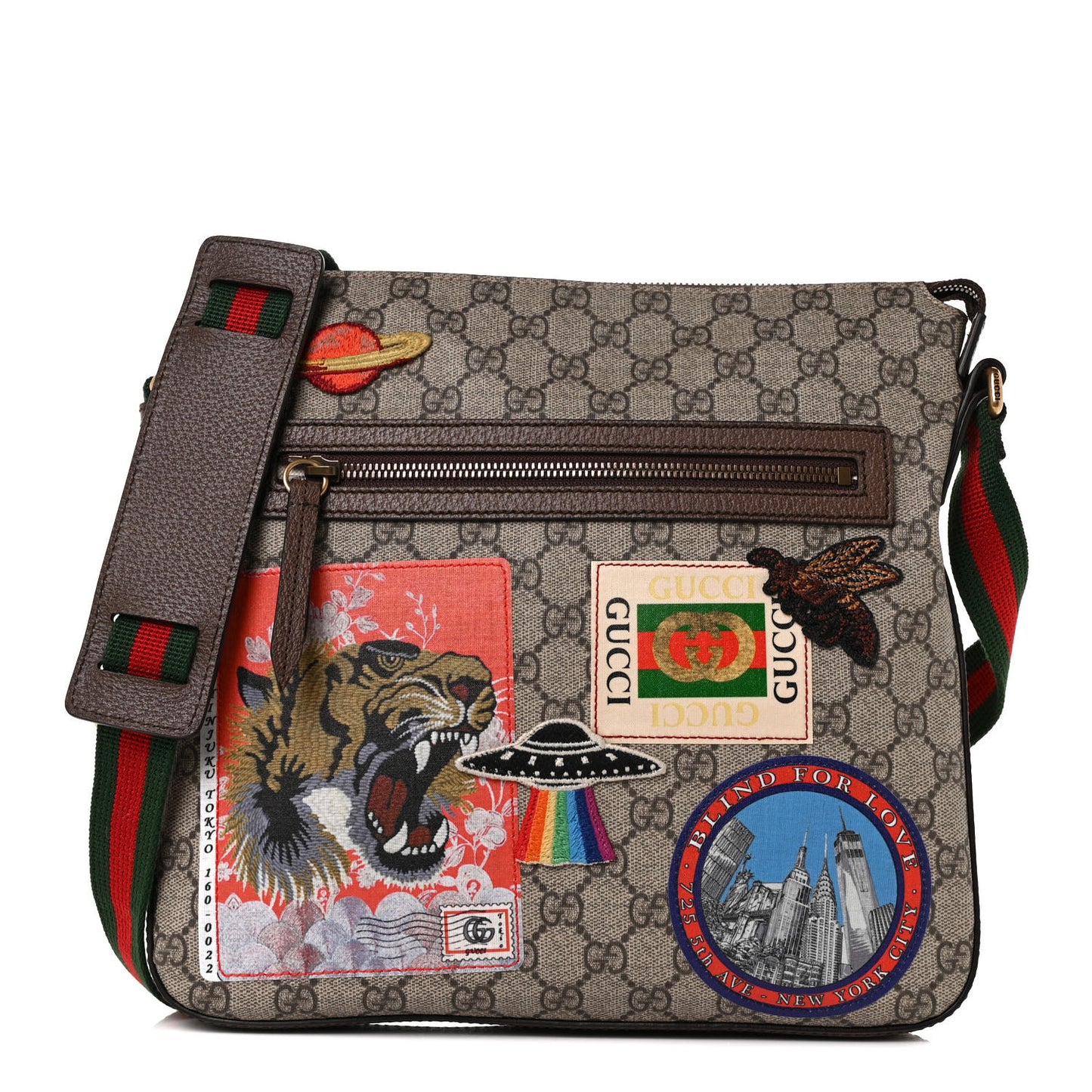 Soft GG Supreme Monogram Courrier Web Medium Flat Messenger Bag Beige New Acero Multicolor
