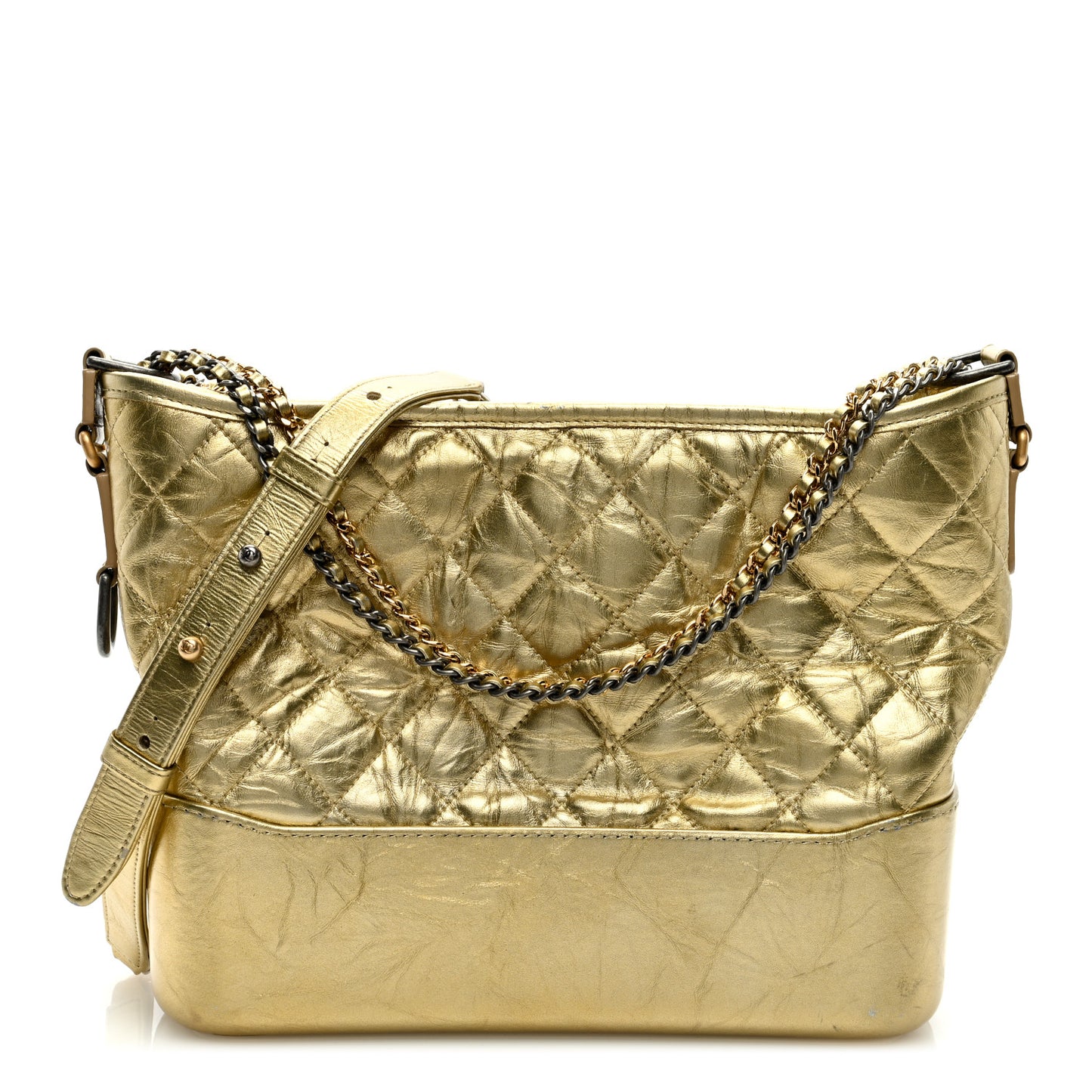 Metallic Aged Calfskin Quilted Medium Gabrielle Gold
