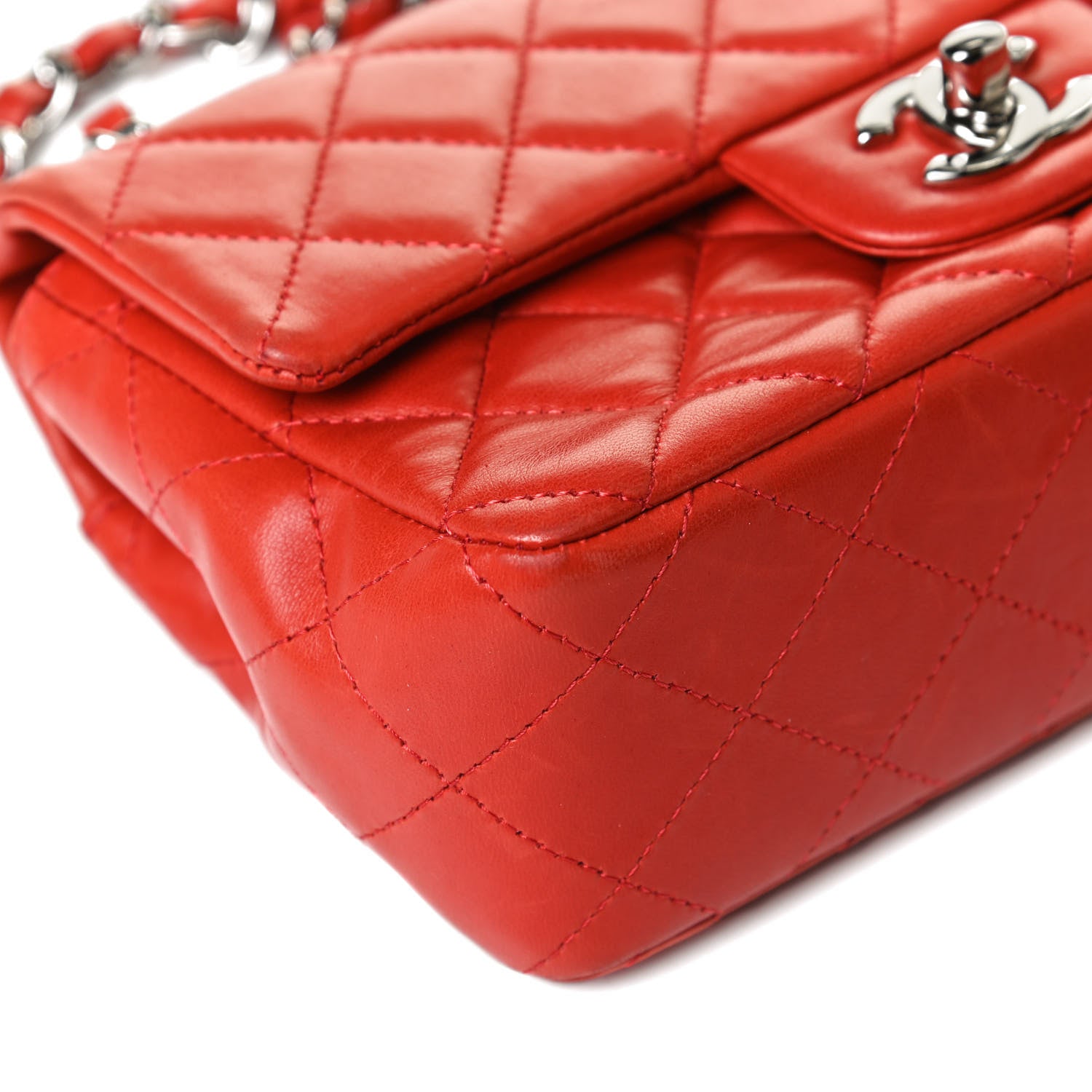 Chanel Lambskin Quilted Mini Rectangular Flap Red 14 of 16