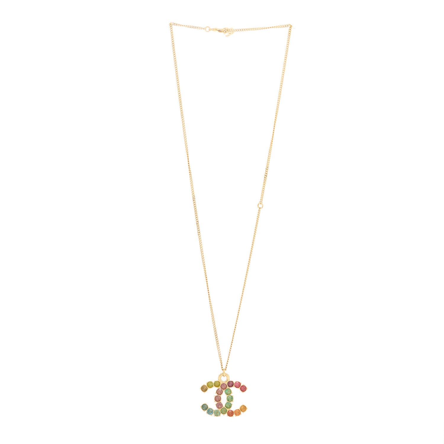 Chanel Crystal CC Pendant Necklace Gold Multicolor 3 of 4