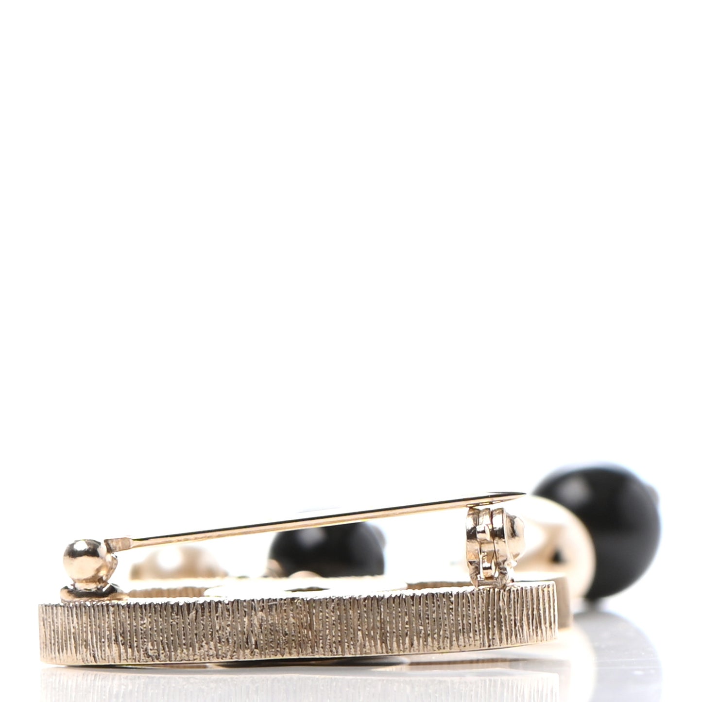 Enamel Pearl Beaded Drop Brooch Gold Black