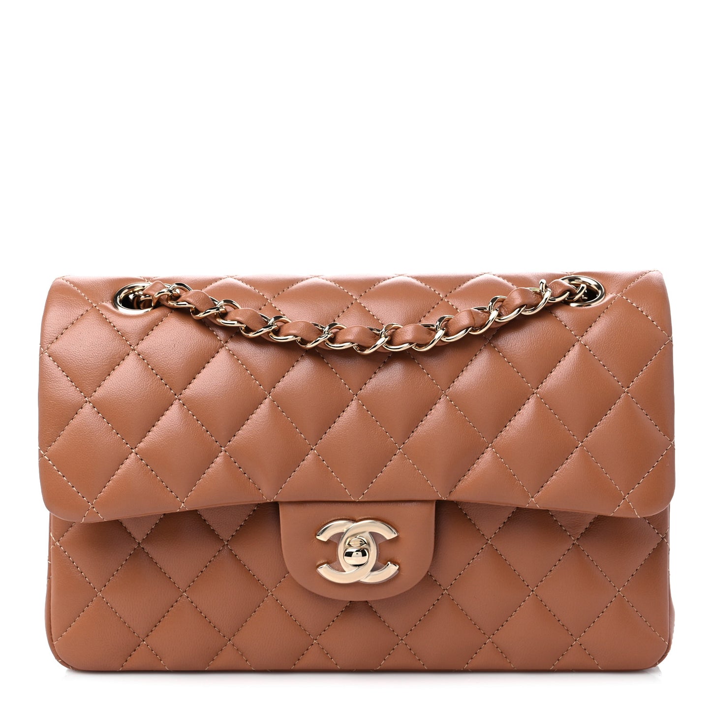 Lambskin Quilted Small Double Flap Brown