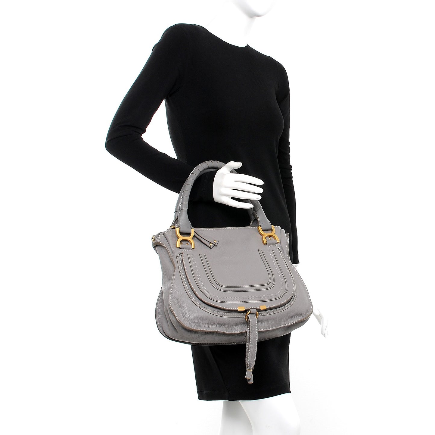 Calfskin Medium Marcie Satchel Cashmere Grey