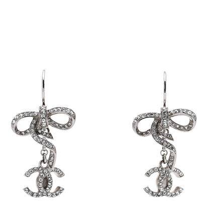 Chanel Crystal CC Bow Drop Earrings Silver 1 of 4