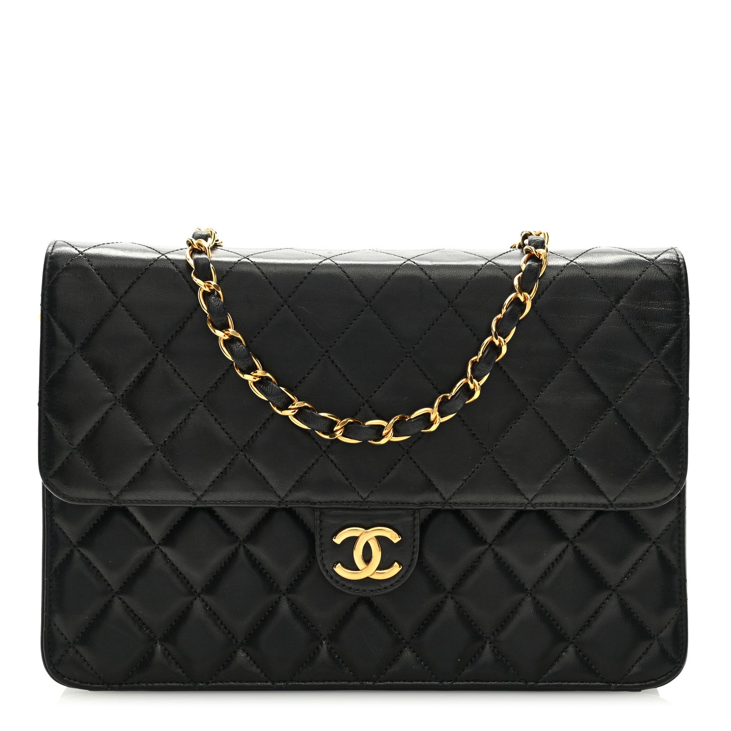 Lambskin Quilted Small Single Flap Black