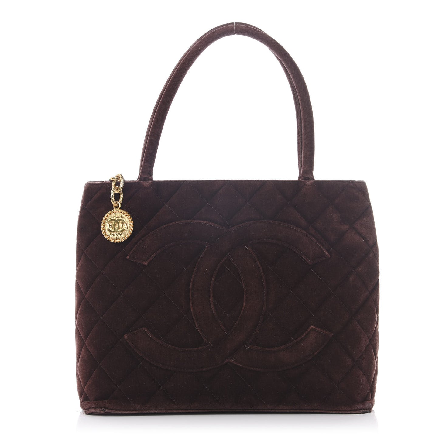 Velvet Quilted Medallion Tote Brown