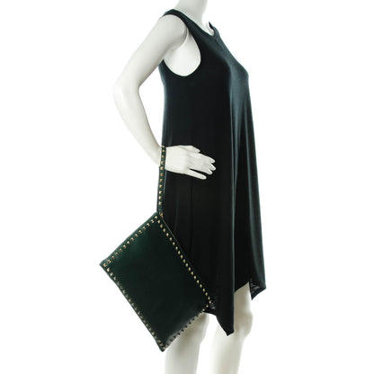 Valentino Garavani Vitello Large Rockstud Zip Wristlet Pouch Green 2 of 8