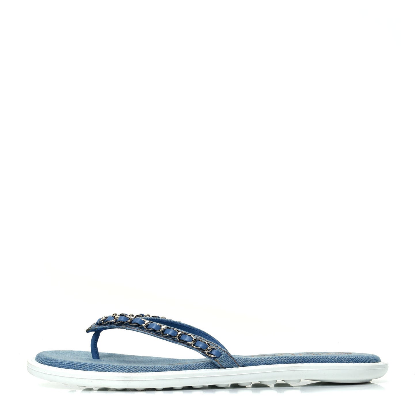 Denim CC Chain Thong Sandals 39 Blue