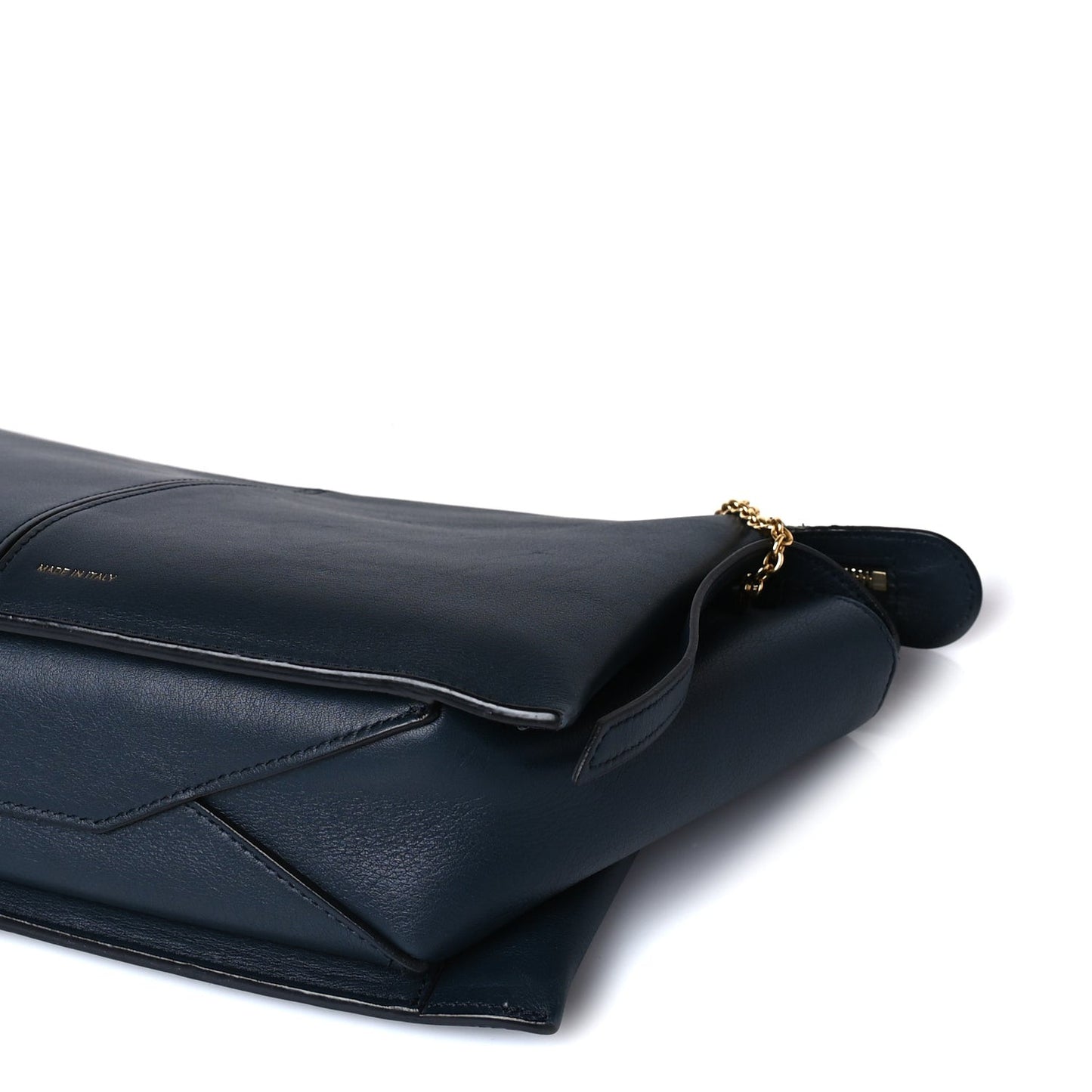 Smooth Calfskin Tri-Fold Clutch on Chain Dark Sea