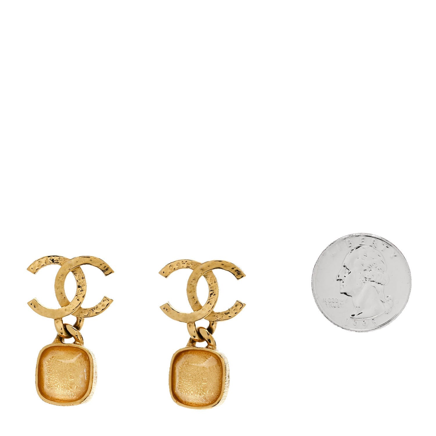 Chanel Metal Natural Stones CC Drop Earrings Gold 2 of 5