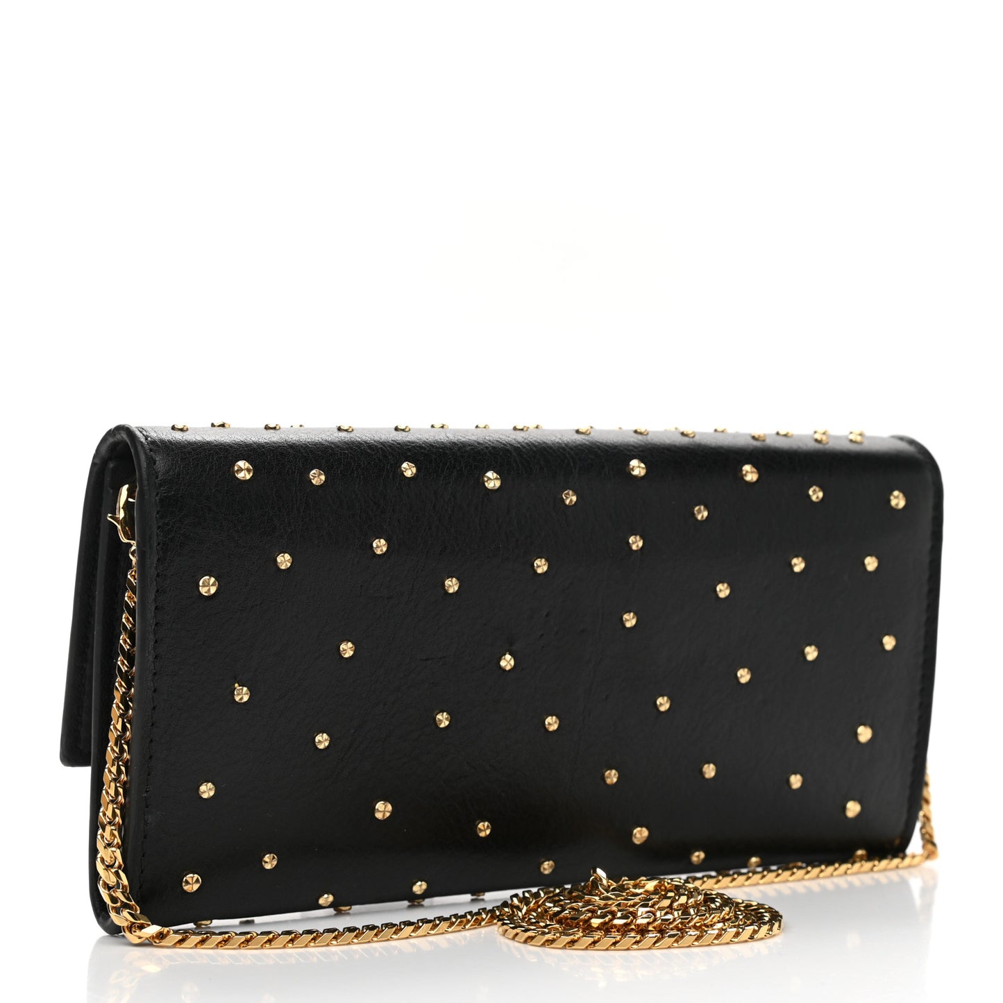 Calfskin Studded Skull Wallet on Chain Black