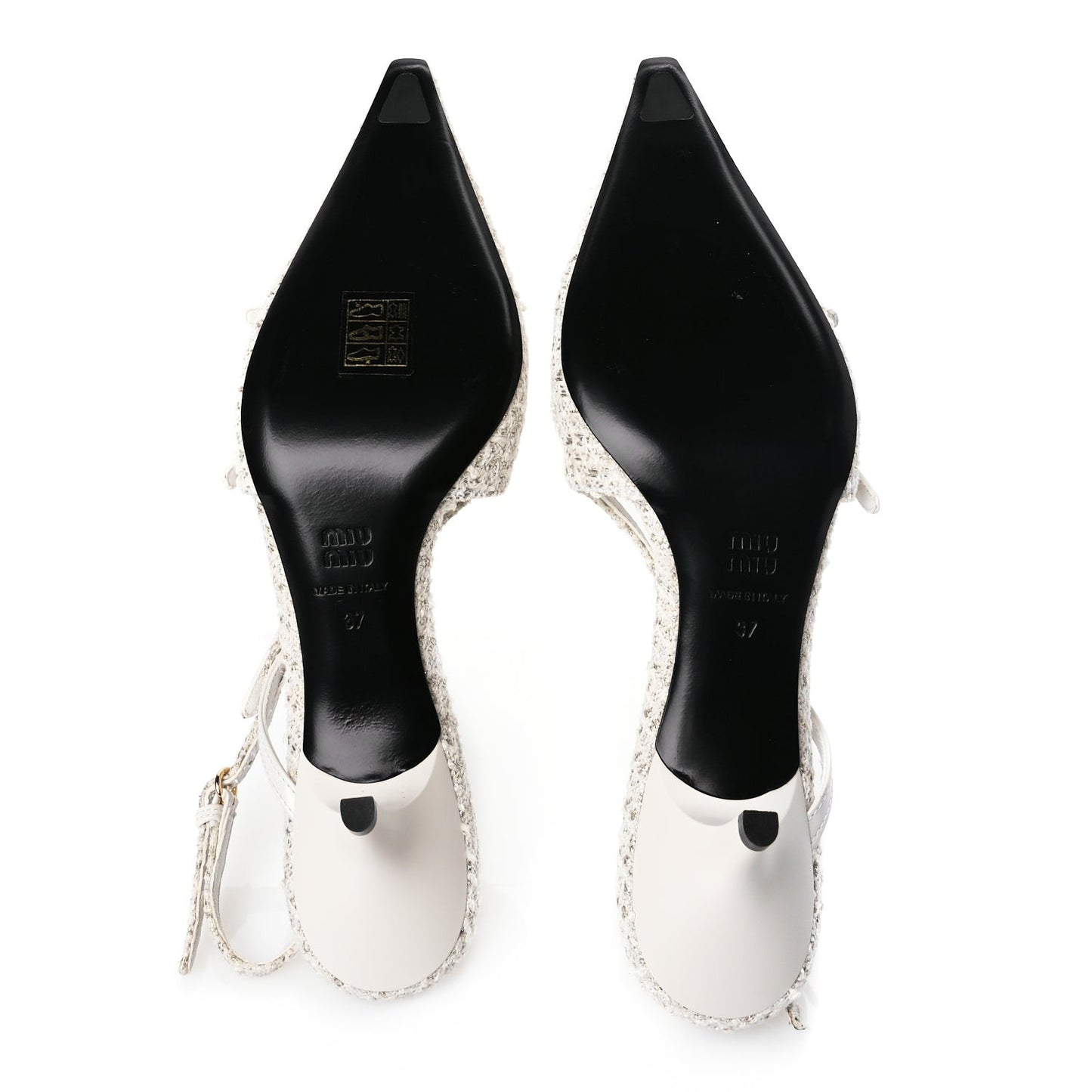 Tweed Buckle 55mm Slingback Pumps 37 White