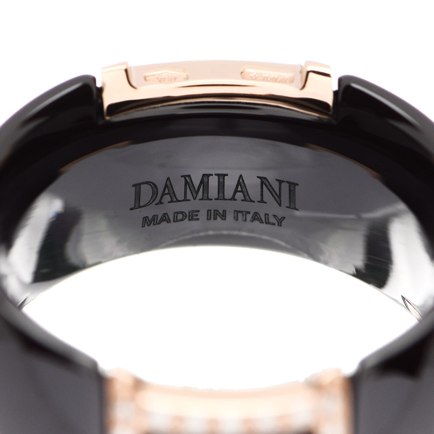 18K Pink Gold Ceramic Diamond D Icon Ring 53 6.25 Black