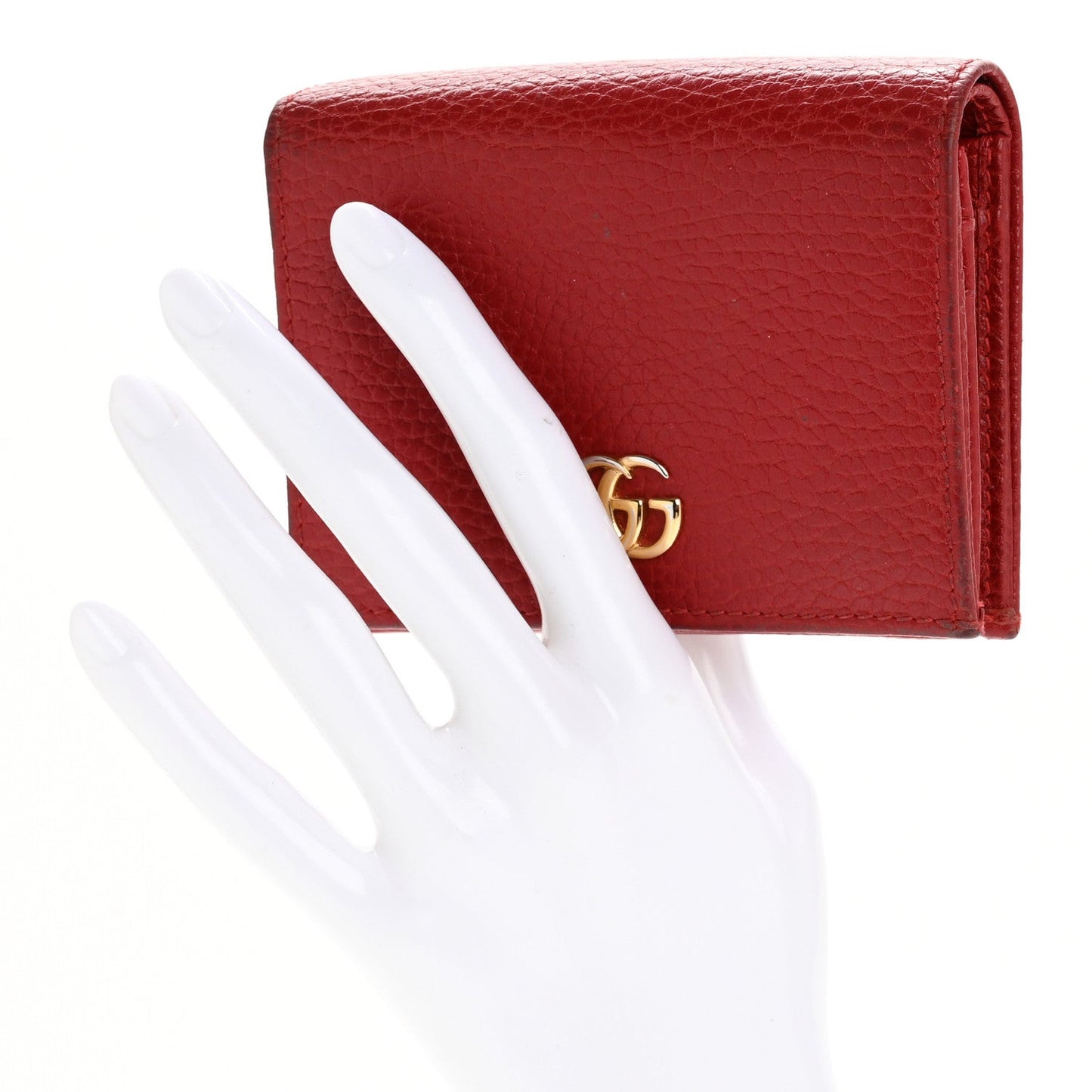 Pebbled Calfskin GG Marmont Card Case Hibiscus Red